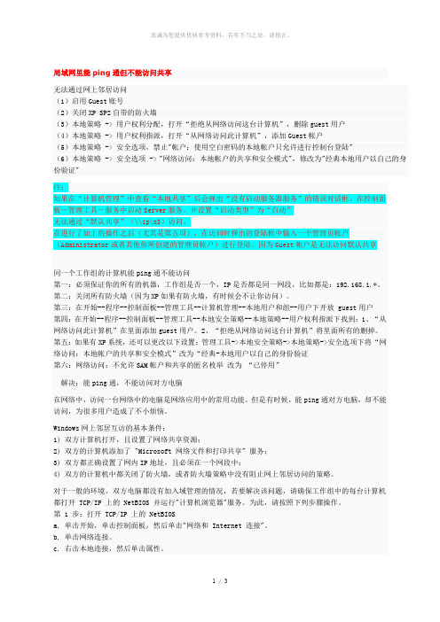 局域网里能ping通但不能访问共享的解决方法