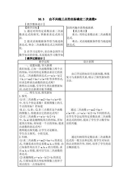 由不共线三点的坐标确定二次函数