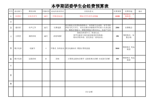 2011年学生会活动预算表