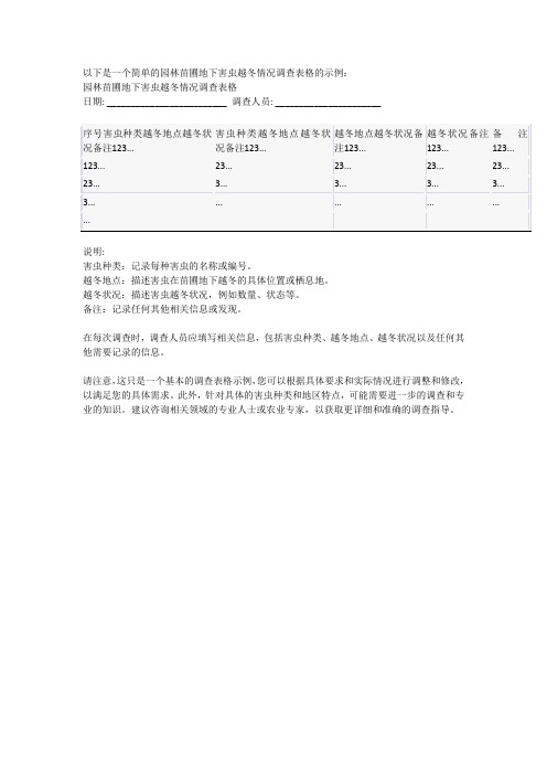 园林苗圃地下害虫越冬情况调查表格