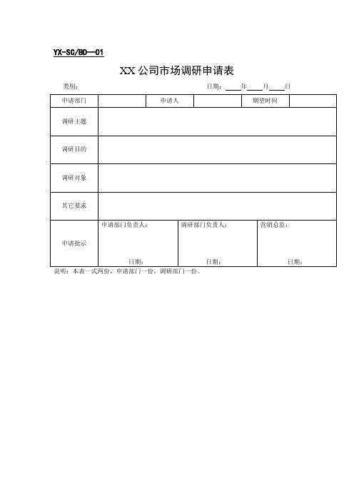 营销市场部表格(表格模板、doc格式)