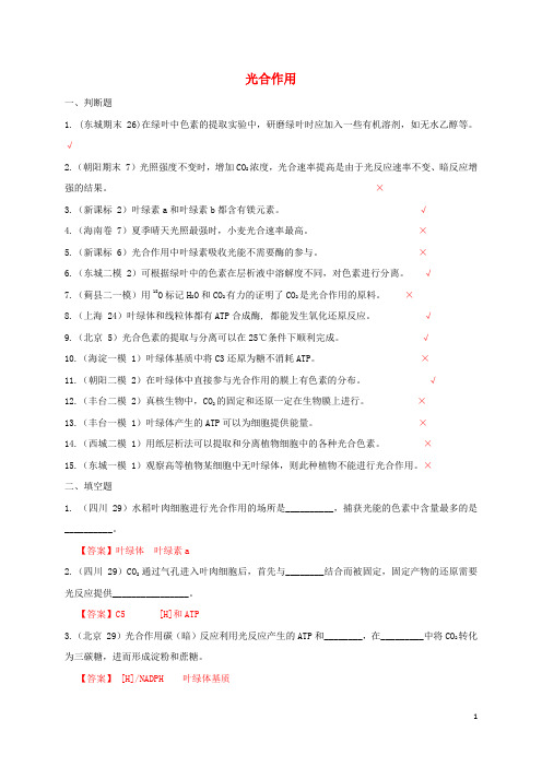 高一生物光合作用知识点试题新人教版必修1