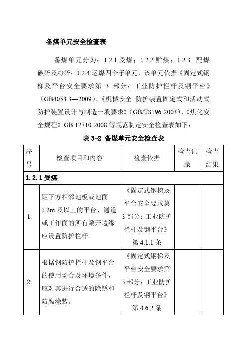 备煤单元安全检查表