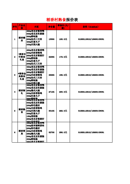 稻香村熟食北京价格表