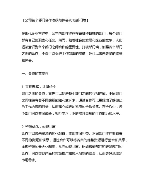 公司各个部门合作收获与体会,打破部门墙