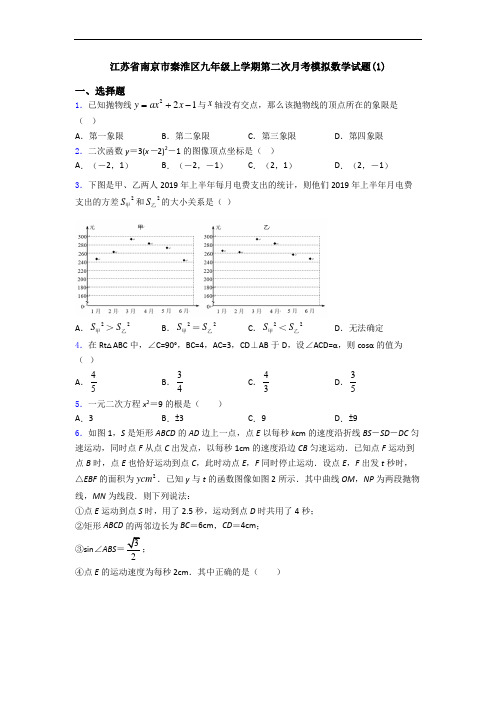 江苏省南京市秦淮区九年级上学期第二次月考模拟数学试题(1)