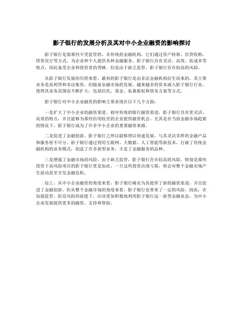 影子银行的发展分析及其对中小企业融资的影响探讨