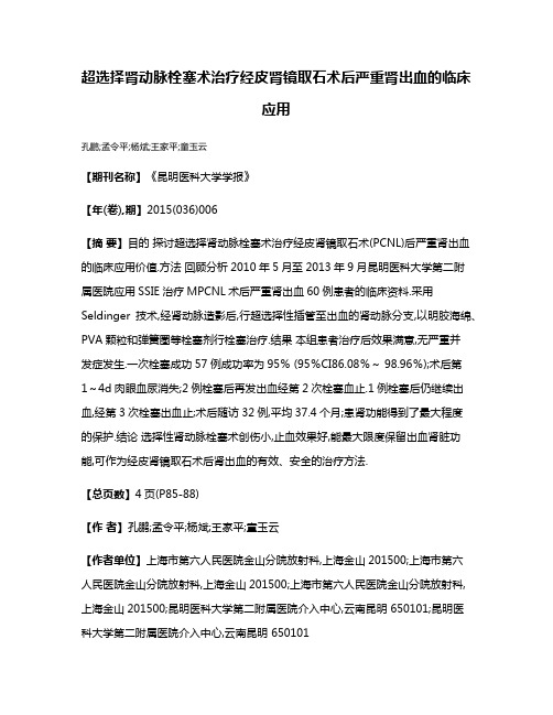 超选择肾动脉栓塞术治疗经皮肾镜取石术后严重肾出血的临床应用