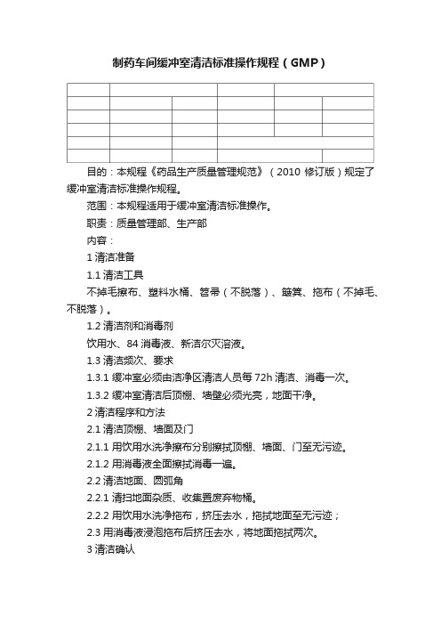 制药车间缓冲室清洁标准操作规程（GMP）