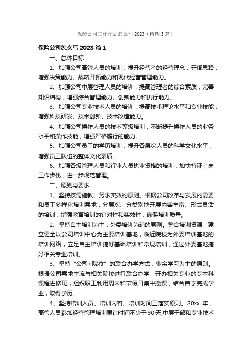 保险公司工作计划怎么写2023（精选3篇）