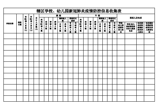 辖区学校、幼儿园新冠肺炎疫情防控信息收集表