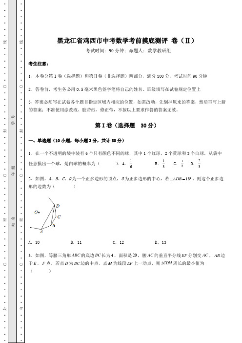 强化训练黑龙江省鸡西市中考数学考前摸底测评 卷(Ⅱ)(含答案详解)