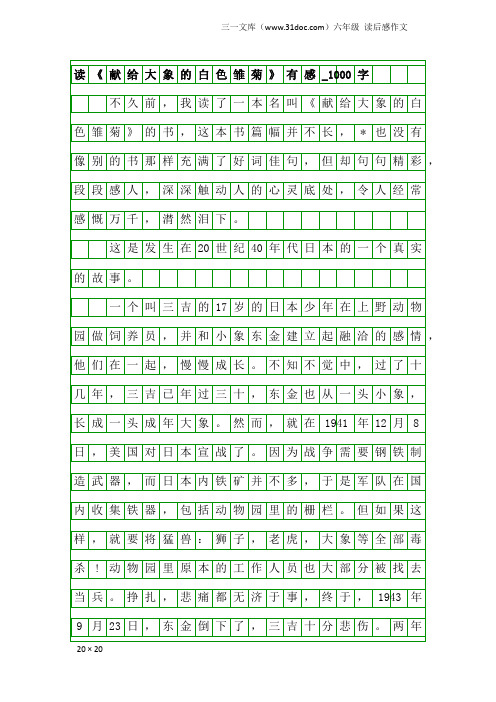 六年级读后感作文：读《献给大象的白色雏菊》有感_1000字