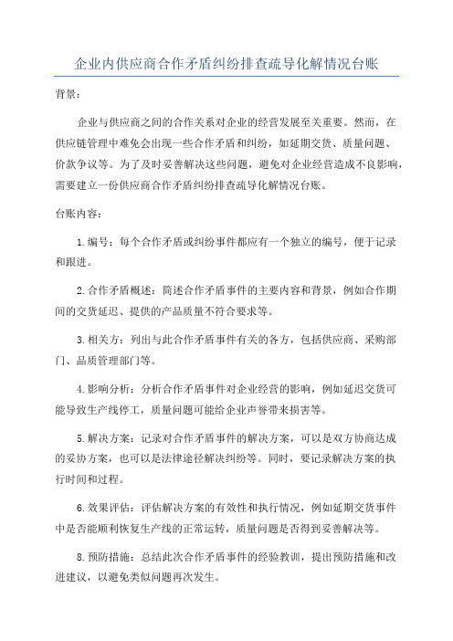 企业内供应商合作矛盾纠纷排查疏导化解情况台账