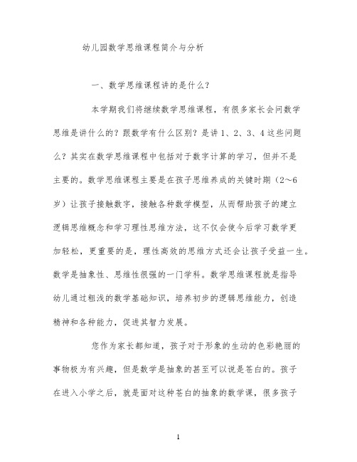 幼儿园数学思维课程简介与分析