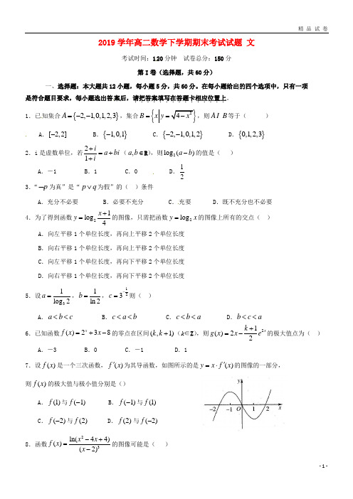 2019学年高二数学下学期期末考试试题 文(新版)人教版