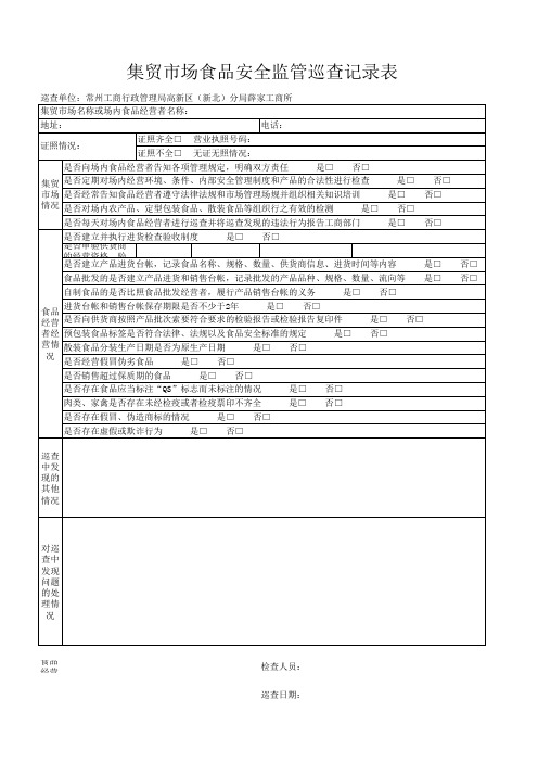 集贸市场食品安全监管巡查记录表