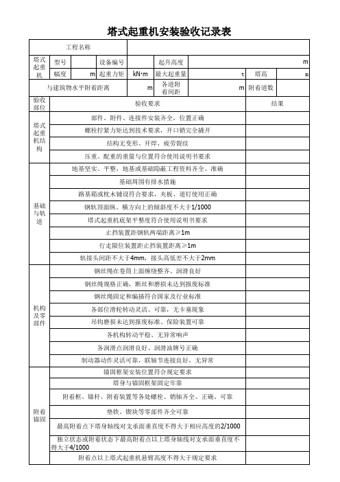 塔式起重机安装验收记录表模板