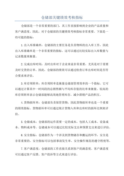 仓储部关键绩效考核指标