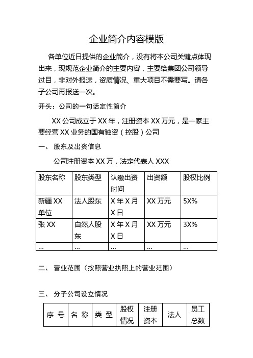 子公司企业简介模版