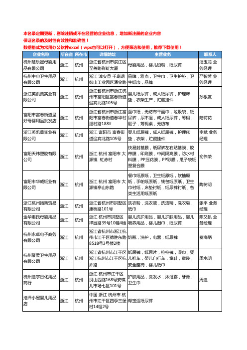 2020新版浙江省纸尿裤工商企业公司名录名单黄页大全134家