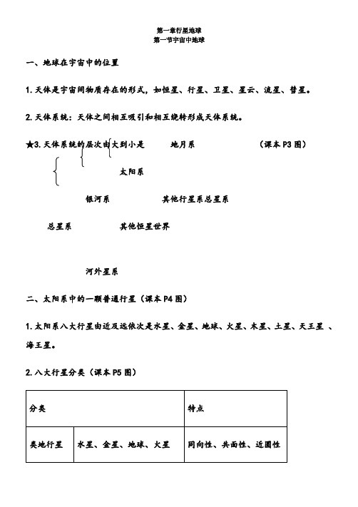 人教版高一地理必修一知识点总结