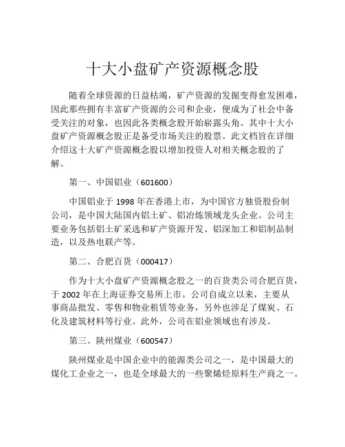 十大小盘矿产资源概念股