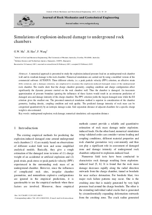 Simulations of explosion-induced damage to underground rock chambers