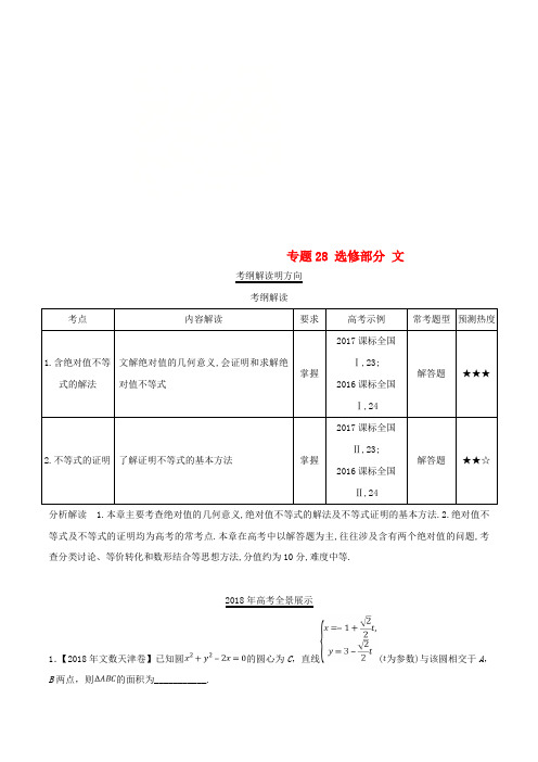 三年高考(2016-2018)高考数学试题分项版解析 专题28 选修部分 文(含解析)