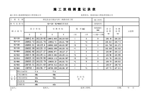 市政道路施工放线测量记录表