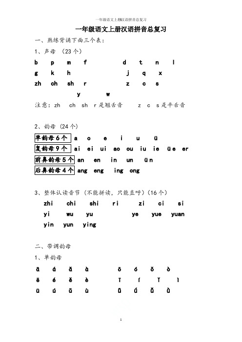 部编人教版一年级语文上册汉语拼音总复习