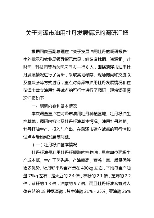 关于菏泽市油用牡丹发展情况的调研汇报资料