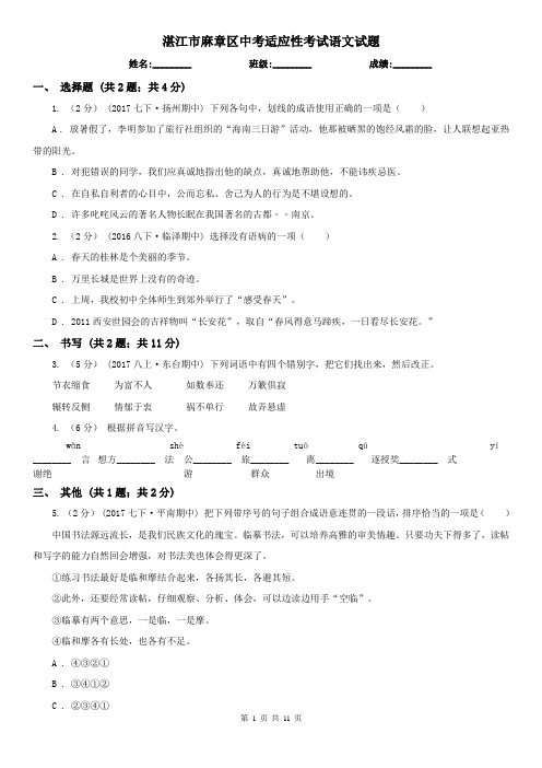 湛江市麻章区中考适应性考试语文试题