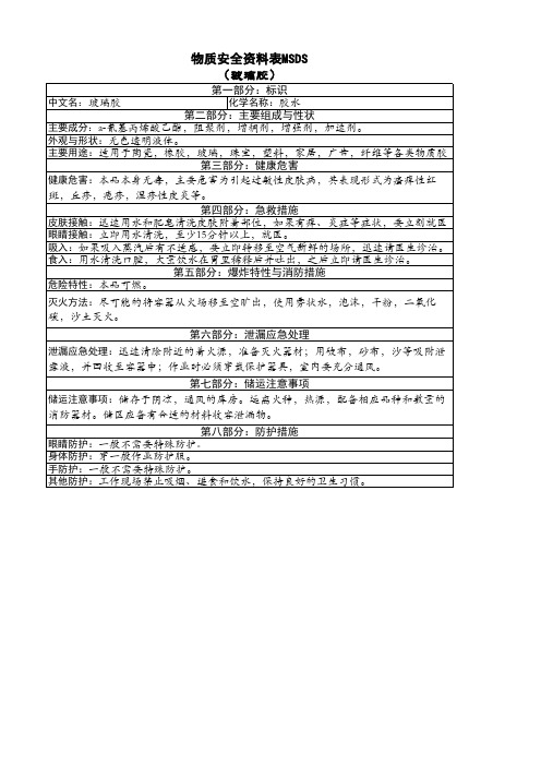 玻璃胶MSDS教学资料