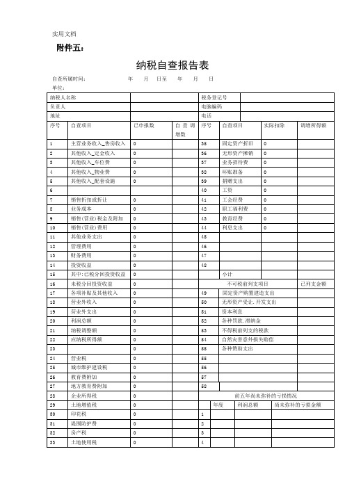 纳税自查报告表