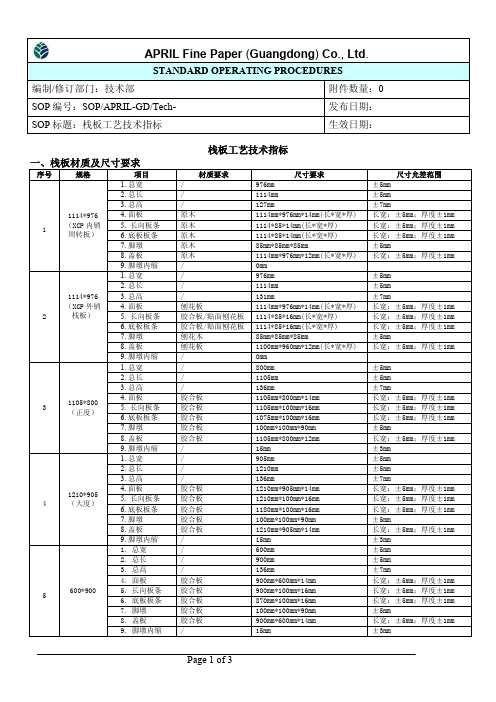 栈板工艺技术指标1