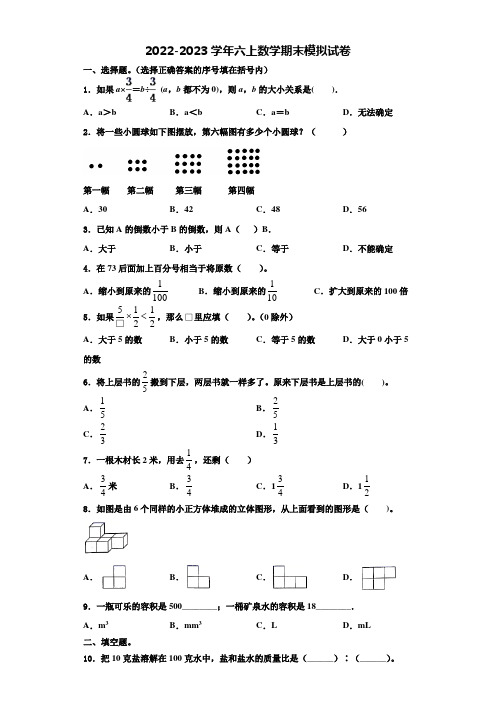 南通市启东市2022-2023学年数学六年级第一学期期末达标检测试题含解析