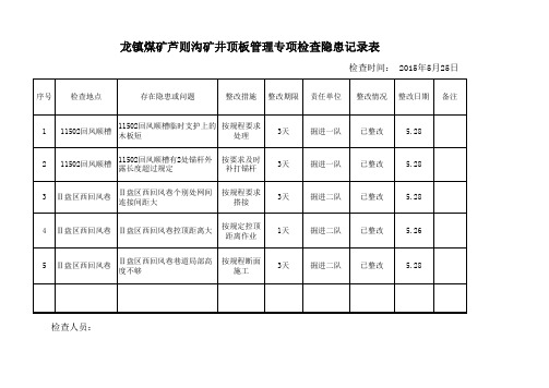 顶板管理专项检查表5月