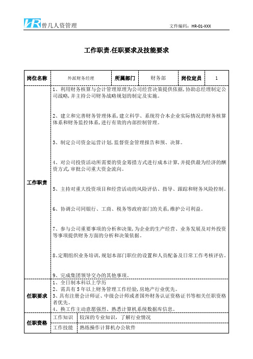 外派财务经理工作职责和任职要求模板