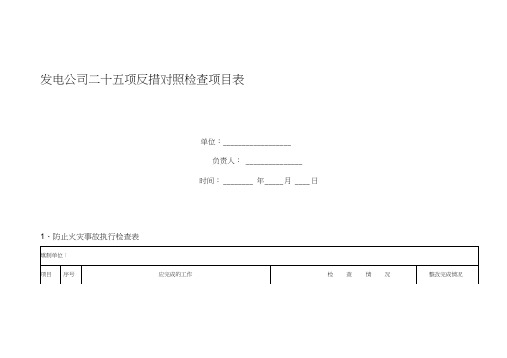 发电公司二十五项反措对照检查项目表