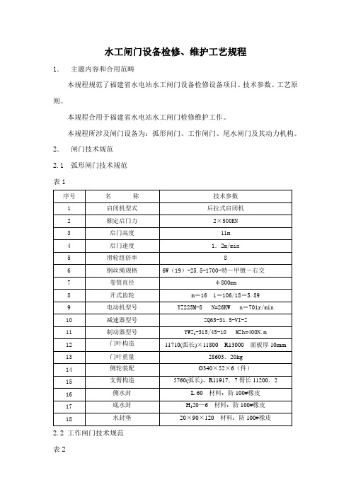 水工闸门设备检修维护基本工艺作业规程