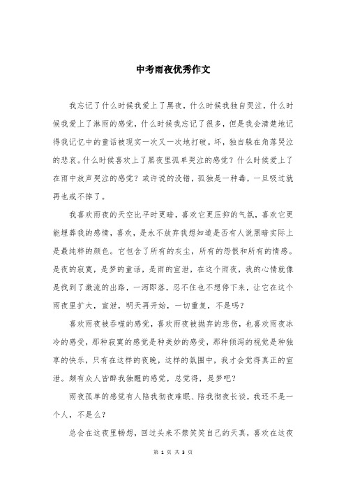 中考雨夜优秀作文