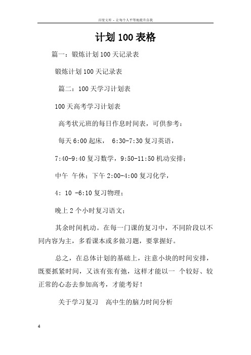 计划100表格
