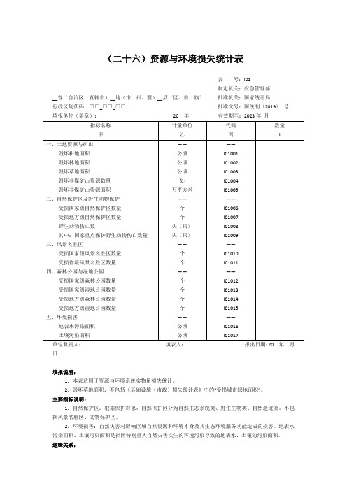 特别重大自然灾害资源与环境损失统计表-2020版