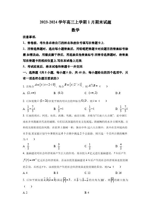 河南省安阳市林州市第一中学2024届高三上学期期末数学试题含答案解析