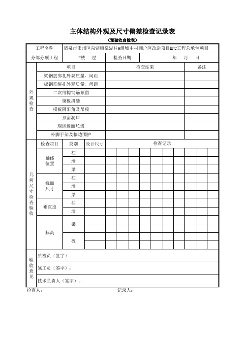 主体结构构件尺寸检查记录