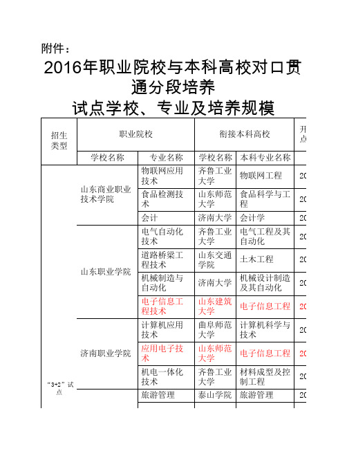 山东省贯通培养试点专业