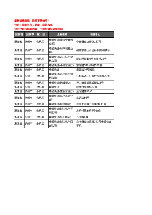 新版浙江省杭州市余杭区申通快递企业公司商家户名录单联系方式地址大全14家