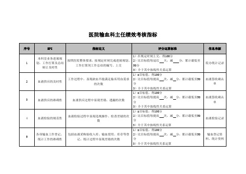 医院输血科主任绩效考核指标