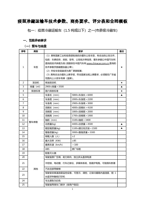 疫苗冷藏运输车技术参数,商务要求,评分表和合同模板